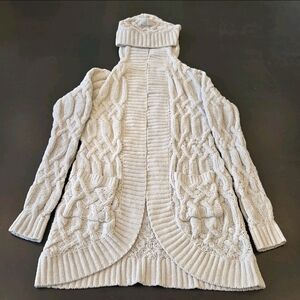 Open Cardigan Sweater S Cream Chunky Knit Thick Waffle Fisherman Derek Heart